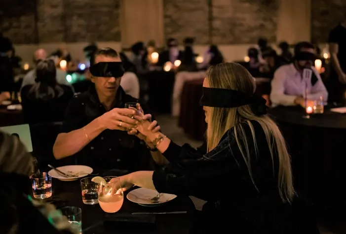 Diners at Dining in the Dark experience in Detroit