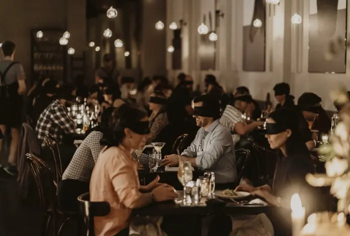 Diners at Dining in the Dark experience in Singapore